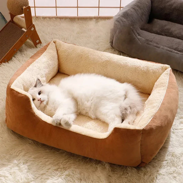 Plush Cat & Dog Basket Bed - Breathable Cushion Nest for Cozy Indoor Lounging