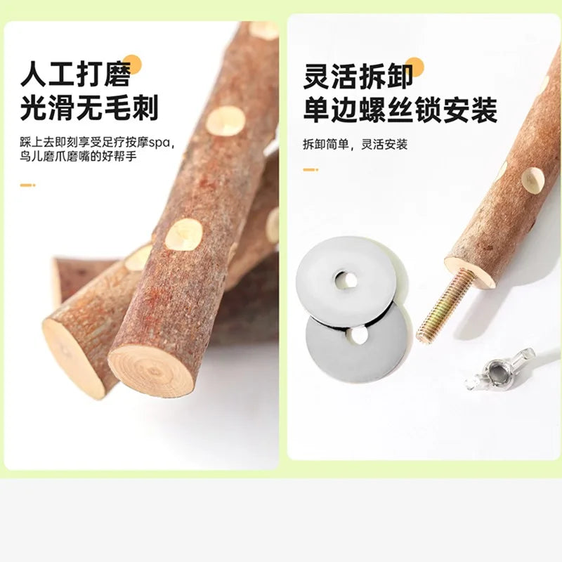 Natural Wood Bird Perch Stand - Branch Grinding Rod for Budgies & Cockatiels
