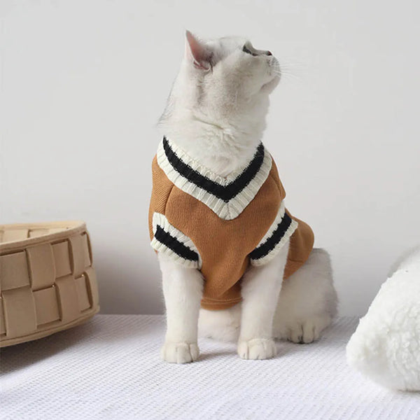 Collegiate Style Pet Sweater Vest - Warm Winter Top for Cats & Small Dogs