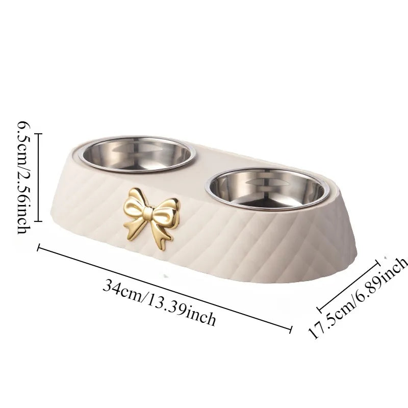 Bowtie Double Pet Bowl Set - Food and Water Feeder for Cats & Dogs