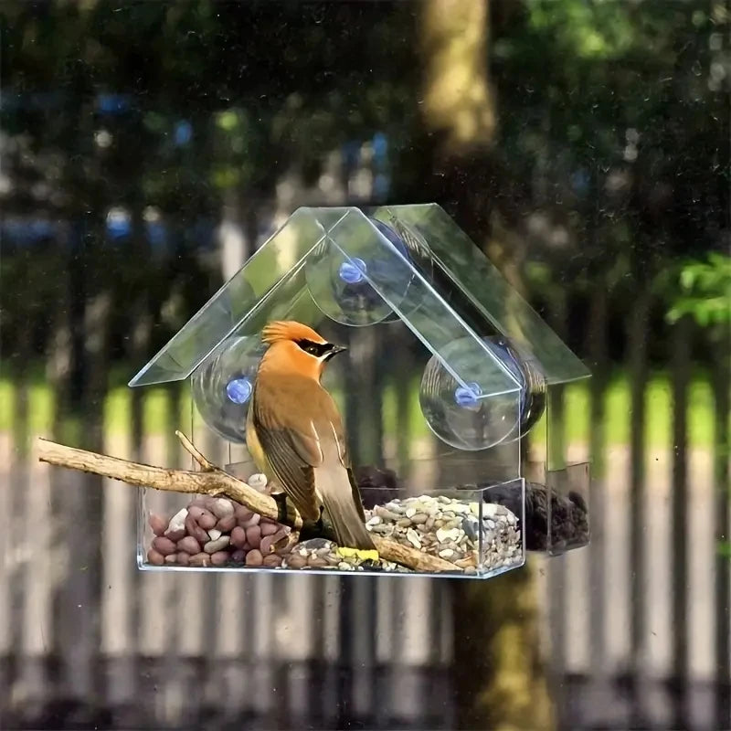 Clear Window Bird Feeder House - Acrylic Outdoor Hanging Feeder