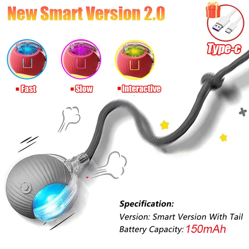 Rechargeable Rolling Cat Ball Toy - Faux Tail Interactive Teaser for Cats