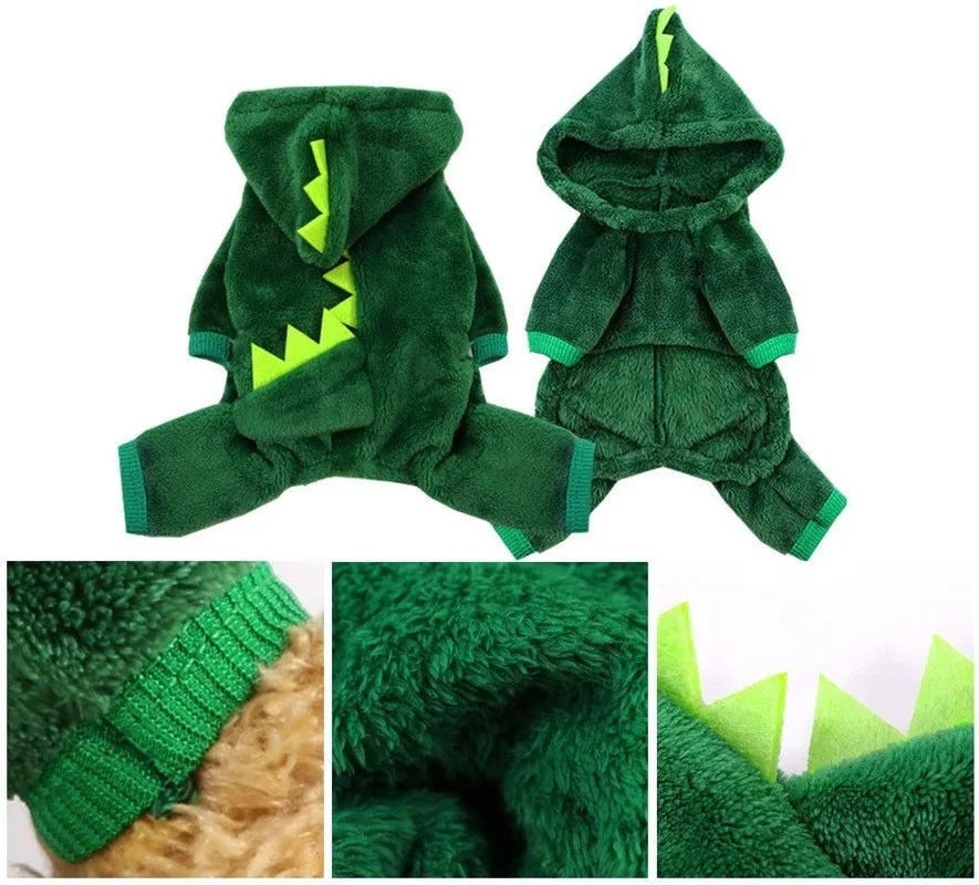 Dinosaur Pet Hoodie Costume - Warm Fleece Outfit for Small Dogs & Cats