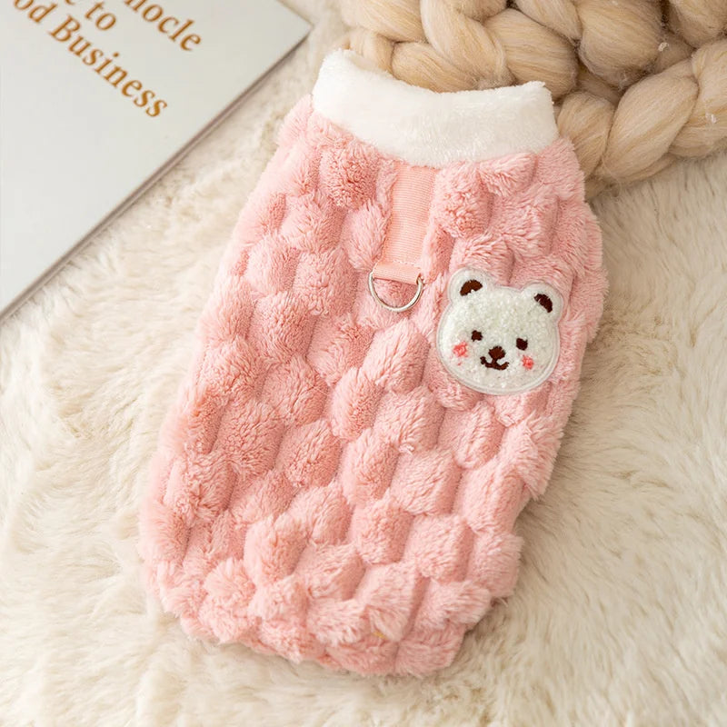 Bear Print Pet Sweater Jacket - Plush Winter Coat for Small Dogs & Cats