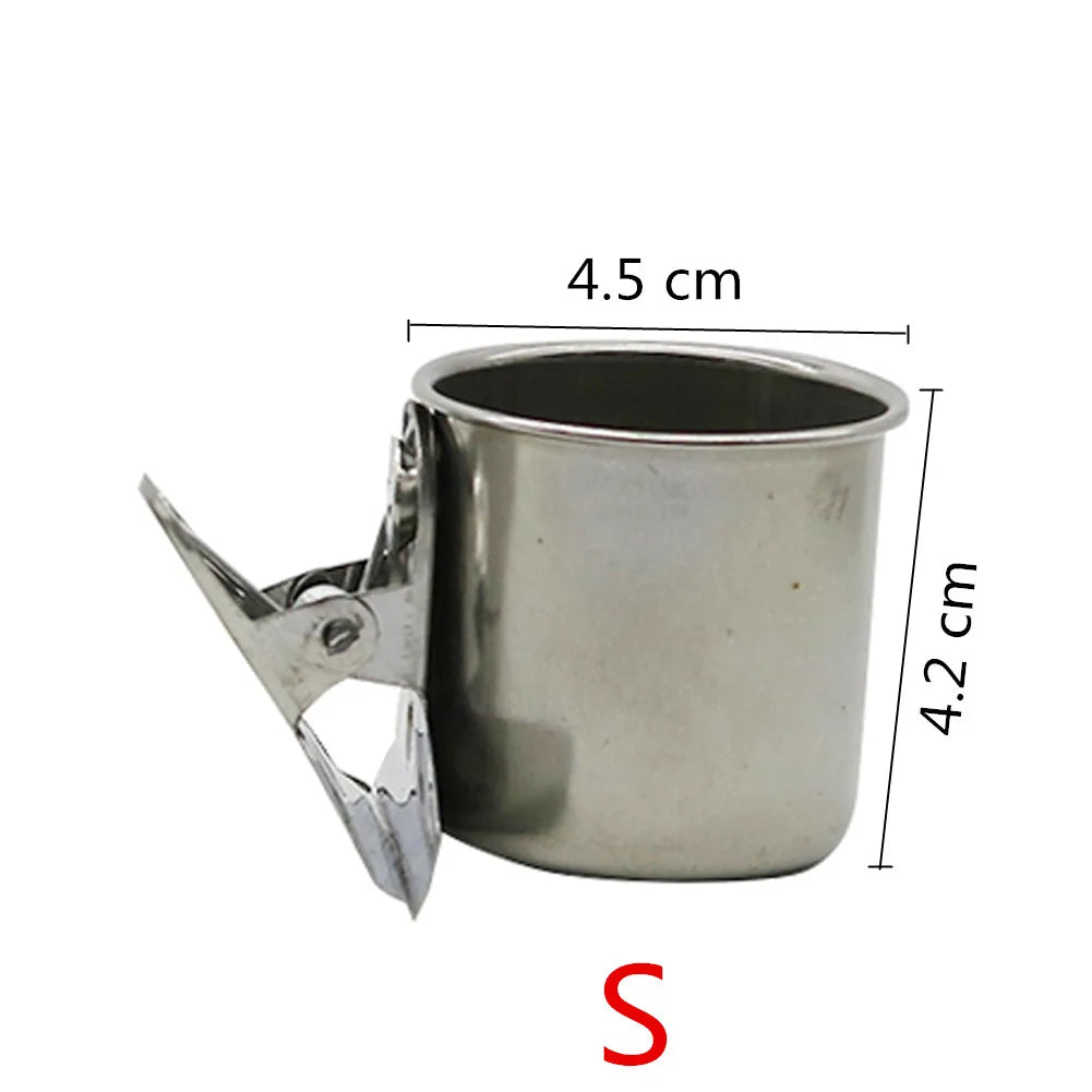 Clip-On Bird Feeder Cup - Stainless Steel Single or Double Bowl for Cages