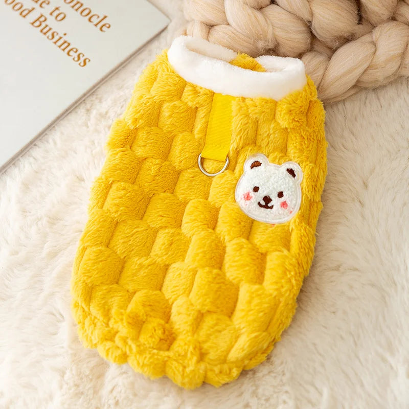 Bear Print Pet Sweater Jacket - Plush Winter Coat for Small Dogs & Cats