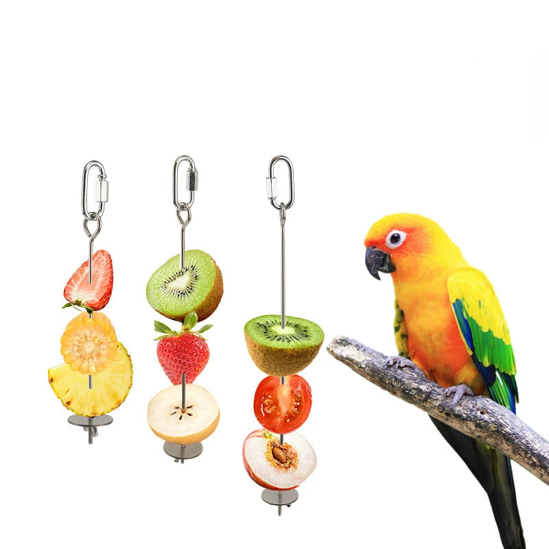 Stainless Steel Bird Food Skewer - Fruit and Treat Holder for Parrots