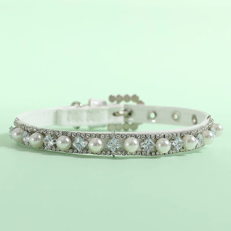 Pearl Pet Necklace Collar - Rhinestone Accessory for Cats & Small Dogs