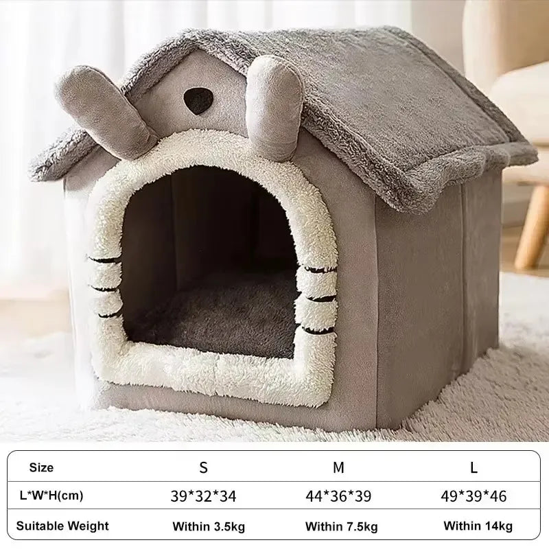 Foldable Pet Cave Bed - Warm House Kennel for Small & Medium Dogs and Cats