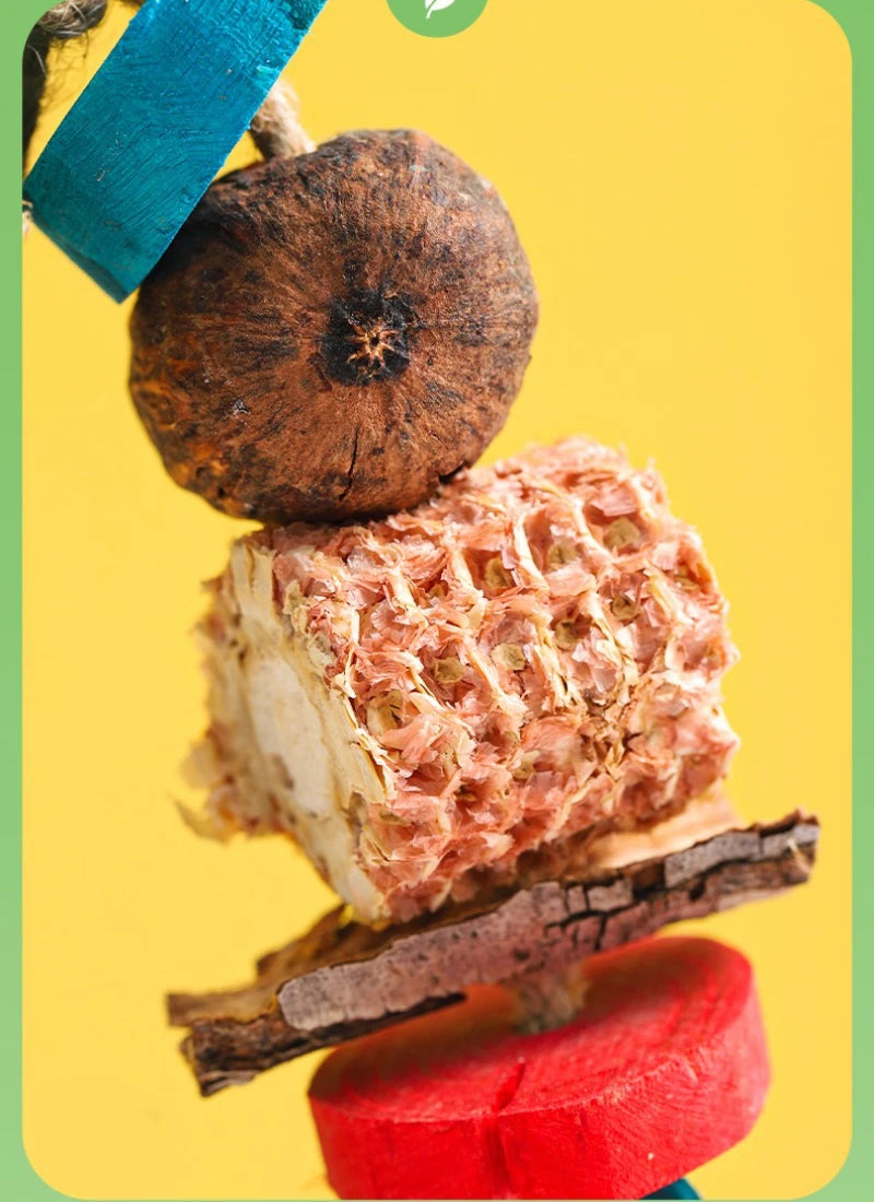 Natural Parrot Chew Toy - Hanging Corn Cob and Wood Bird Toy