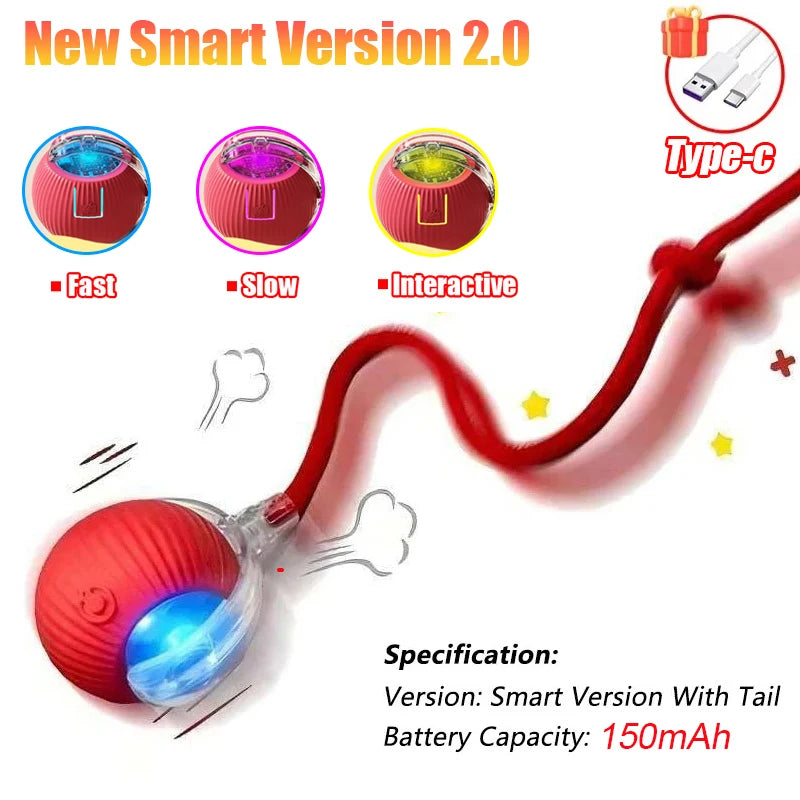 Rechargeable Rolling Cat Ball Toy - Faux Tail Interactive Teaser for Cats