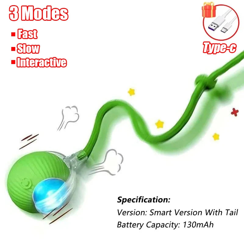 Rechargeable Rolling Cat Ball Toy - Faux Tail Interactive Teaser for Cats
