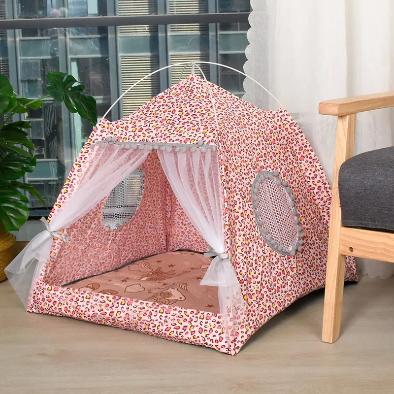 Floral Tent Pet Bed - Semi-Enclosed All-Season Nest for Cats & Small Dogs