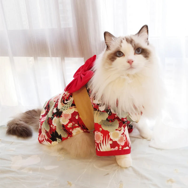 Japanese Style Pet Kimono - Lightweight Summer Outfit for Cats & Small Dogs