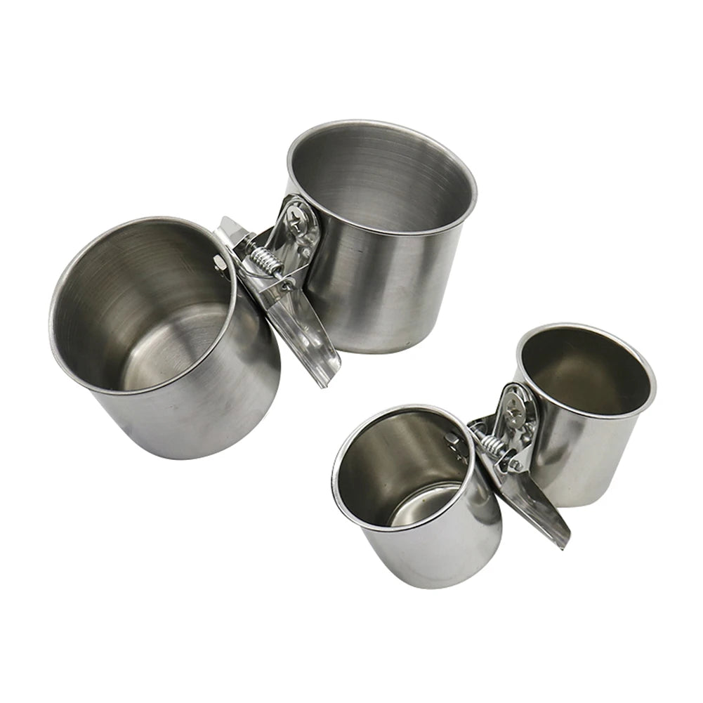 Clip-On Bird Feeder Cup - Stainless Steel Single or Double Bowl for Cages