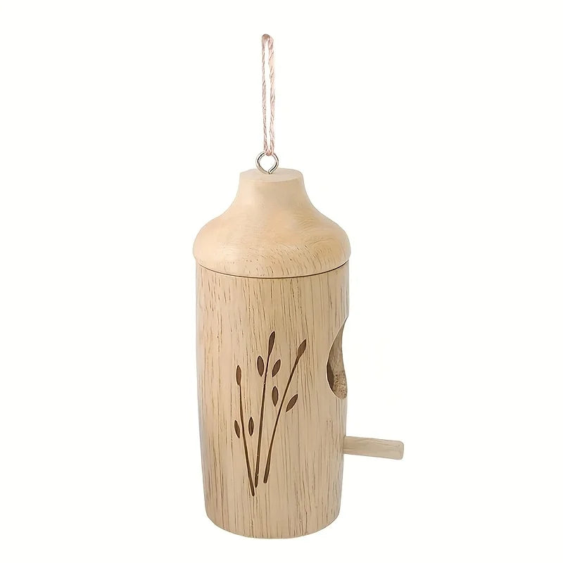 Wooden Hummingbird House - Decorative Hanging Bird Nest for Outdoor Gardens