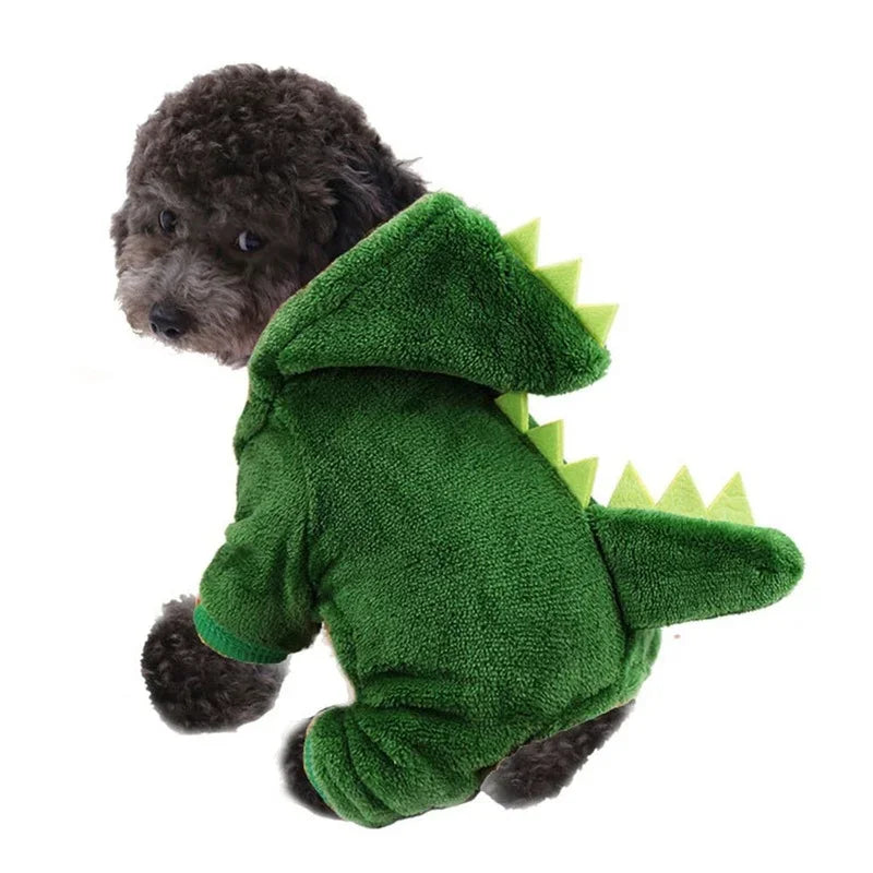 Dinosaur Pet Hoodie Costume - Warm Fleece Outfit for Small Dogs & Cats