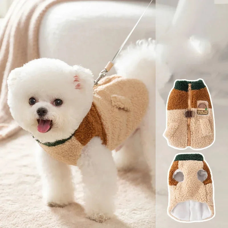 Brown Winter Dog Cardigan Jacket - Soft Two-Legged Pet Coat for Everyday Warmth
