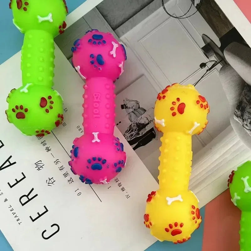 Squeaky Dumbbell Dog Chew Toy - Interactive Molar Teething Toy for Puppies