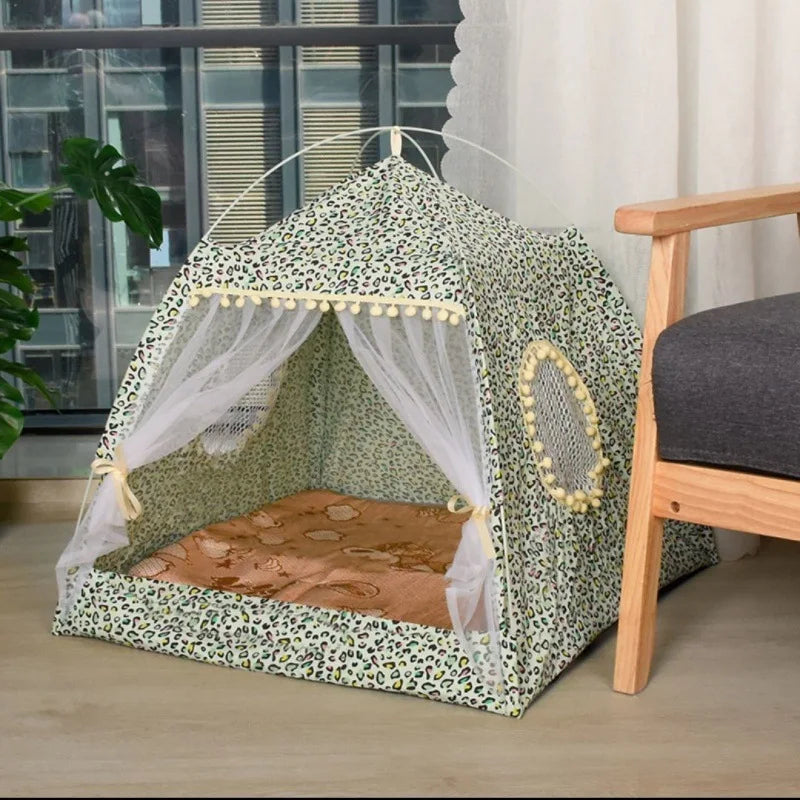 Floral Tent Pet Bed - Semi-Enclosed All-Season Nest for Cats & Small Dogs