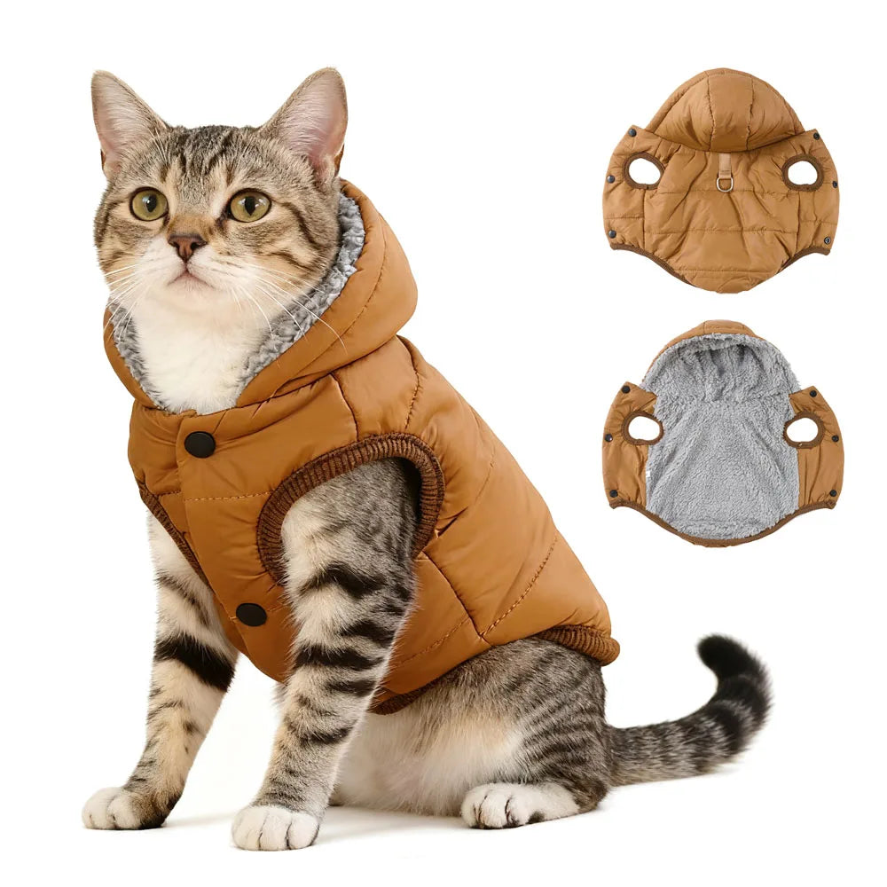 Windproof Pet Hoodie Coat - Warm Fleece Jacket for Cats & Small Dogs