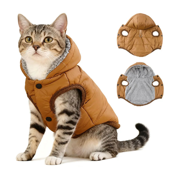 Windproof Pet Hoodie Coat - Warm Fleece Jacket for Cats & Small Dogs