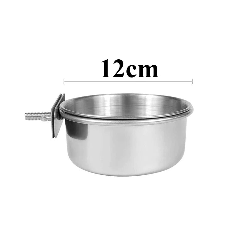 Stainless Steel Bird Feeder Cup - Clamp-On Food and Water Bowl for Cages