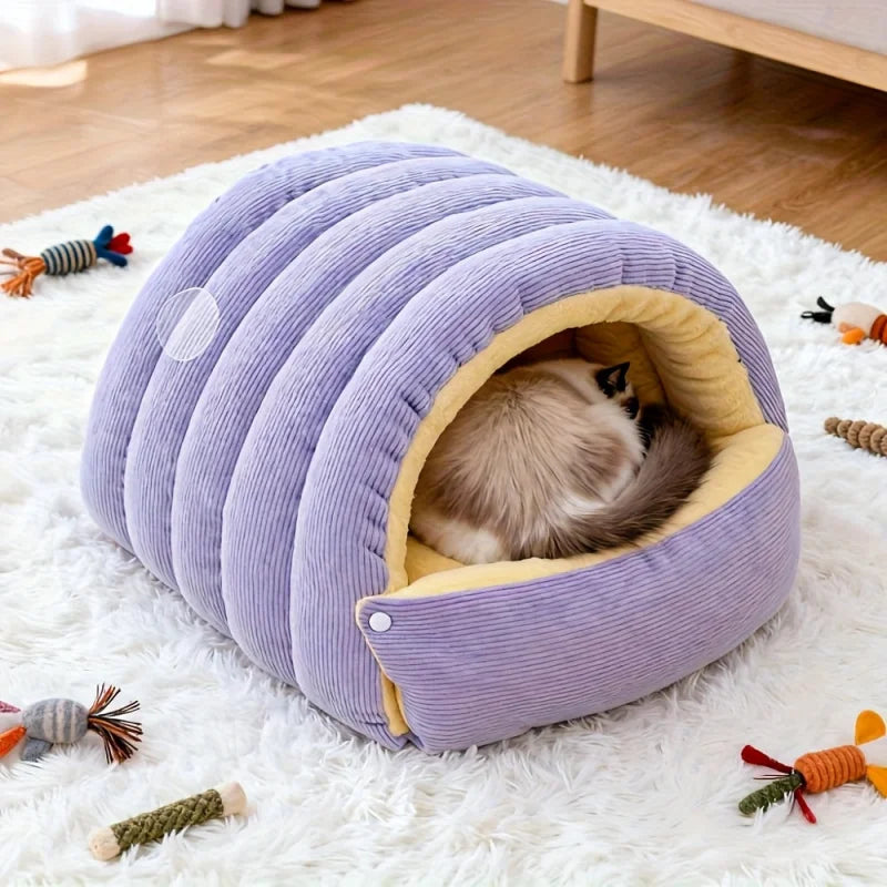Warm Pet Nest House - Thick Plush Cat Cave Bed for Cozy Winter Sleep