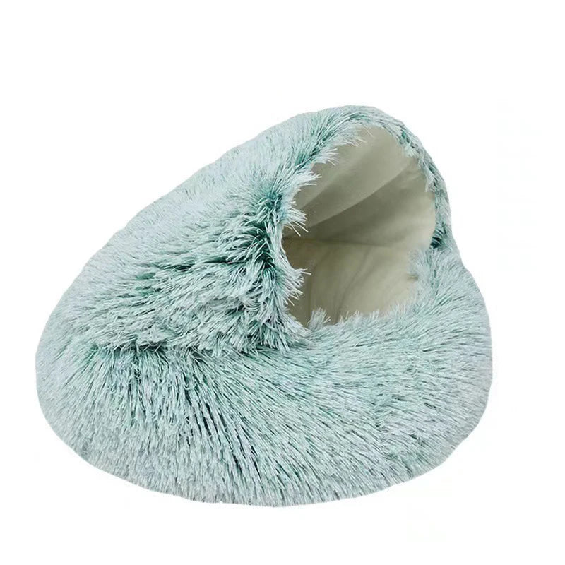 Round Plush Pet Cave Bed - Soft Covered Nest for Cats & Small Dogs