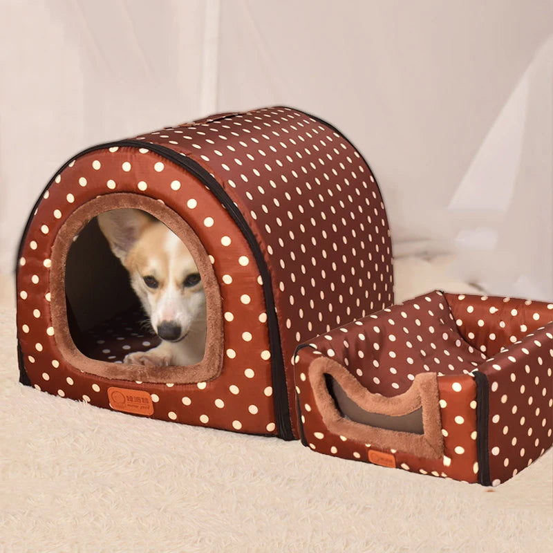 Star Print Pet House Bed - Foldable Warm Kennel for Dogs & Cats