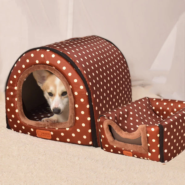Star Print Pet House Bed - Foldable Warm Kennel for Dogs & Cats