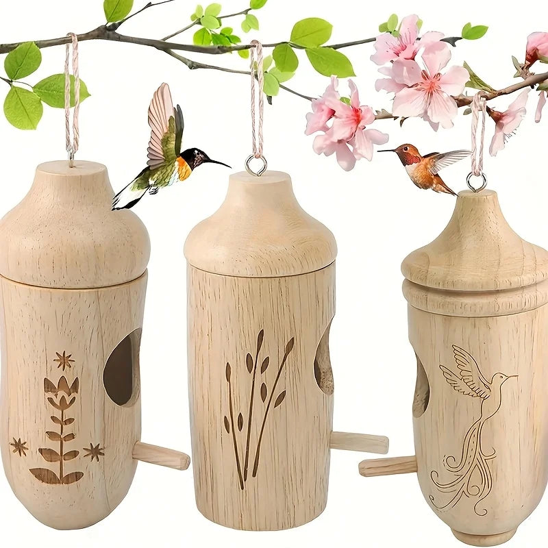 Wooden Hummingbird House - Decorative Hanging Bird Nest for Outdoor Gardens