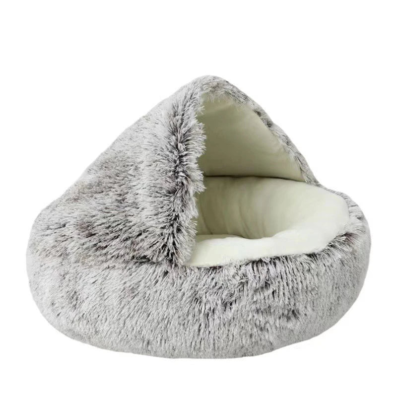 Round Plush Pet Cave Bed - Soft Covered Nest for Cats & Small Dogs