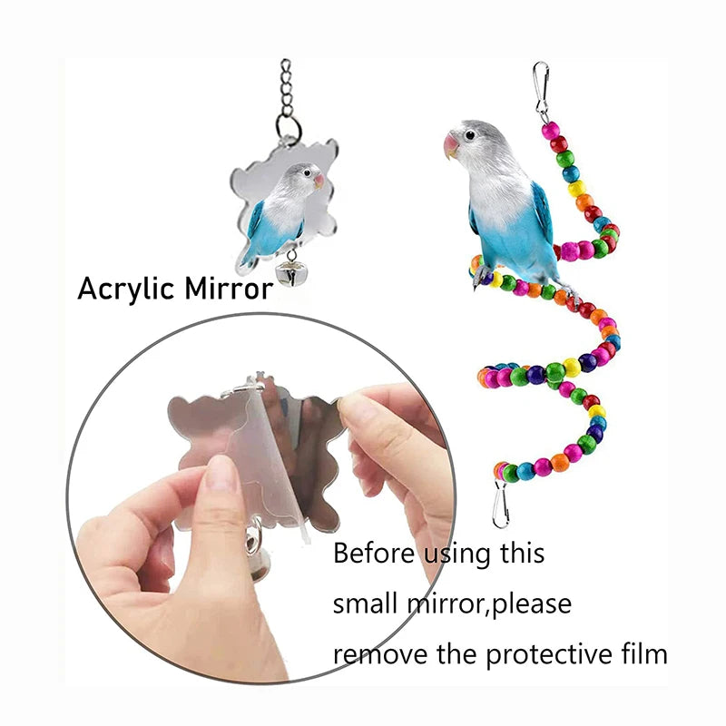 7-Piece Parrot Toy Set - Wooden Swing and Climbing Cage Accessories