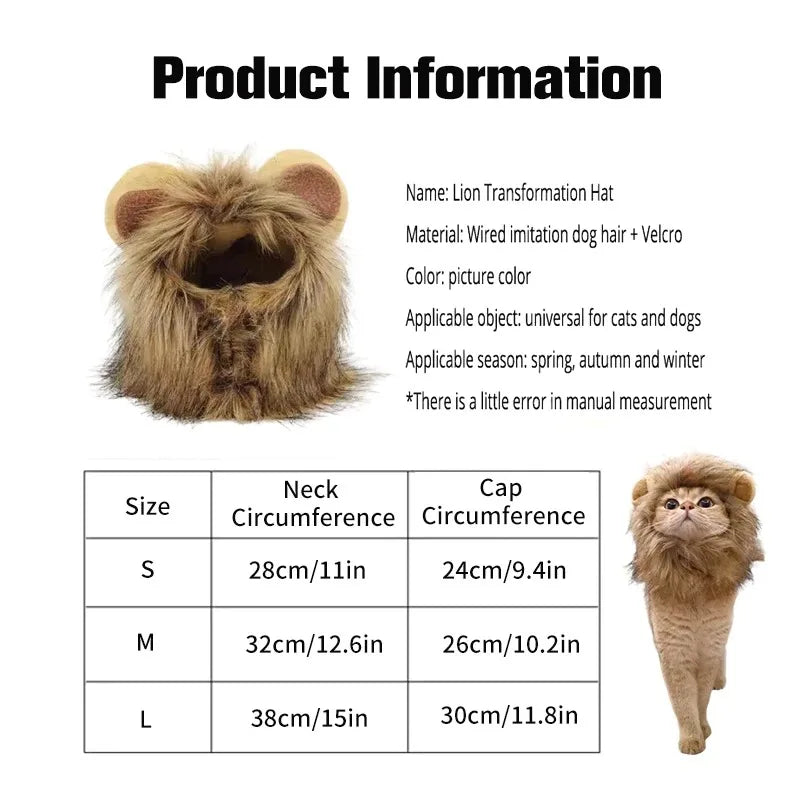 Lion Mane Cat Hat - Cute Pet Headgear for Photos, Parties & Dress-Up