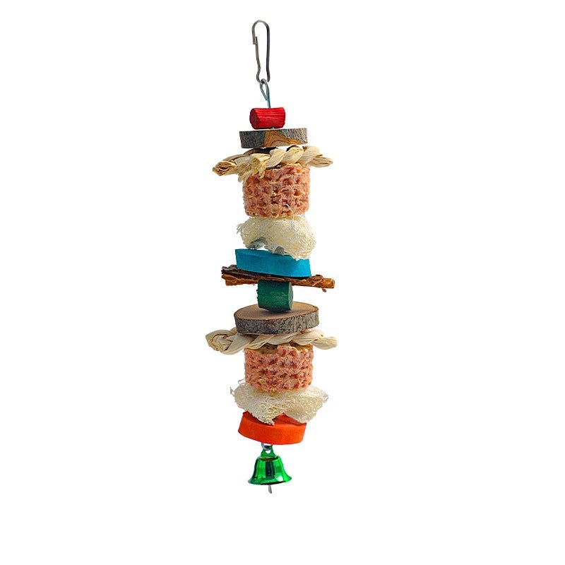 Natural Parrot Chew Toy - Hanging Corn Cob and Wood Bird Toy