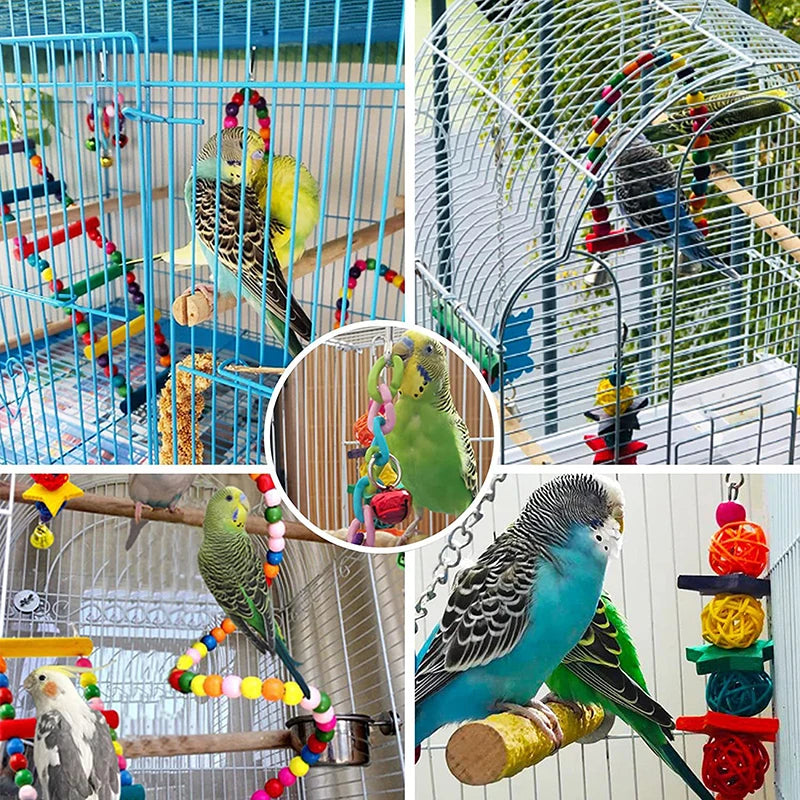 7-Piece Parrot Toy Set - Wooden Swing and Climbing Cage Accessories