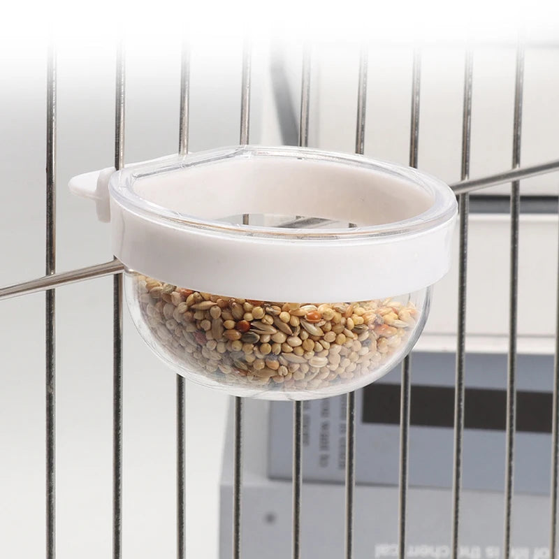 Detachable Transparent Bird Feeding Bowl - Hanging Cup for Parrots and Finches