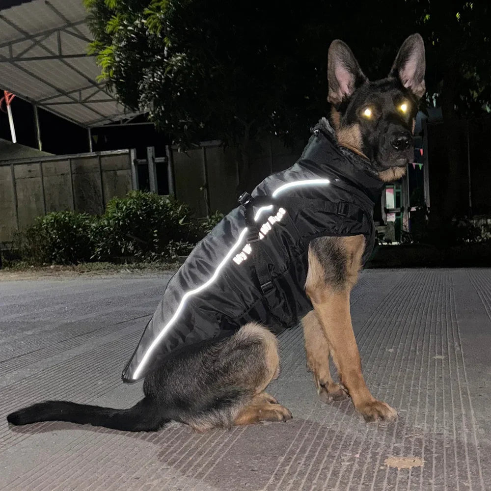 Big Dog Winter Coat with Fur Collar - Thick Warm Jacket for Medium & Large Breeds