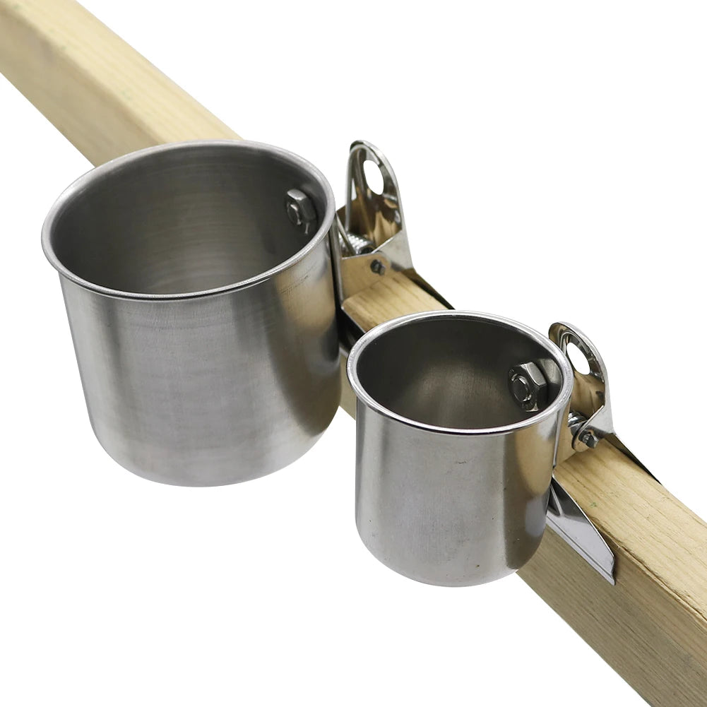 Clip-On Bird Feeder Cup - Stainless Steel Single or Double Bowl for Cages