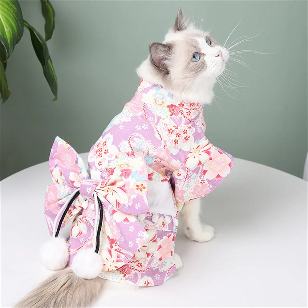 Japanese Style Pet Kimono - Lightweight Summer Outfit for Cats & Small Dogs