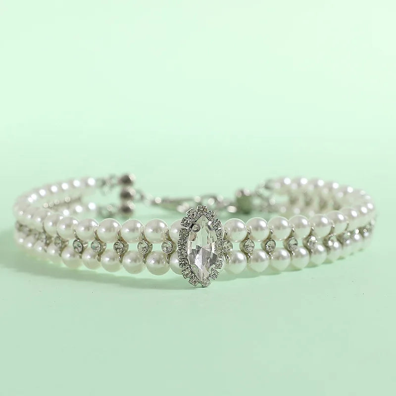 Pearl Pet Necklace Collar - Rhinestone Accessory for Cats & Small Dogs