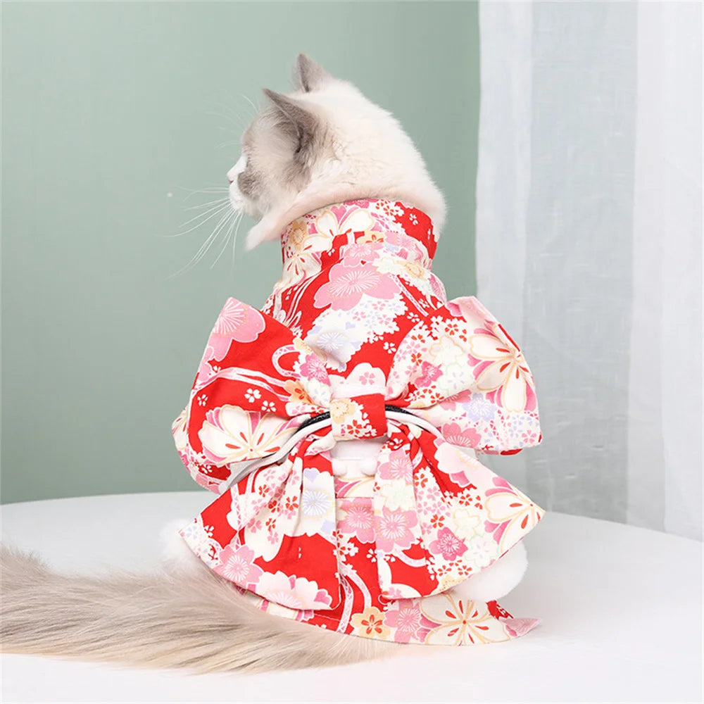 Japanese Style Pet Kimono - Lightweight Summer Outfit for Cats & Small Dogs