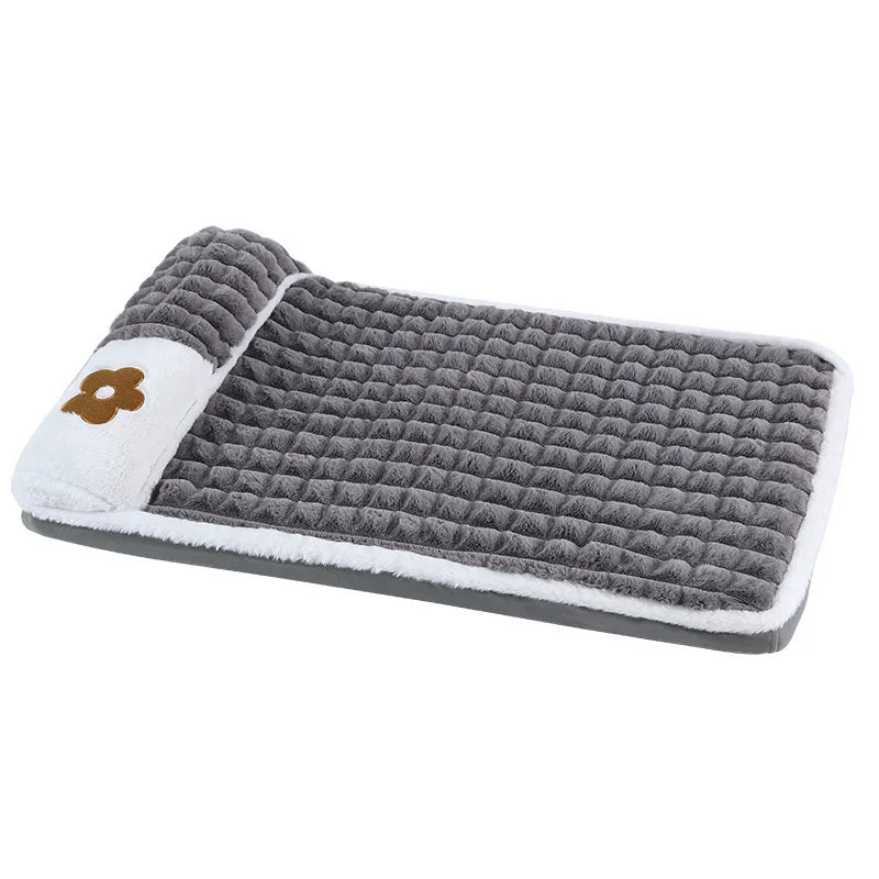 Supportive Pet Bed Mat - Detachable Neck-Support Cushion for Indoor Comfort