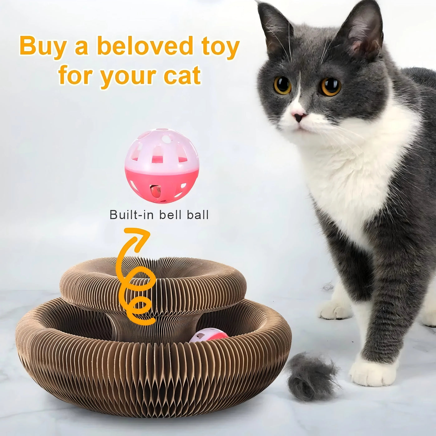 Corrugated Cat Scratcher Board - Interactive Scratch Toy with Ball Track