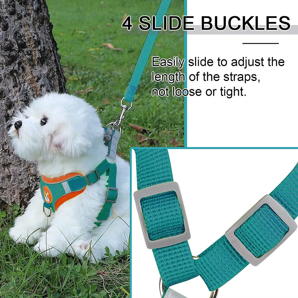 Reflective Step-In Dog Harness Set - Soft Adjustable Vest for Puppies & Small Dogs