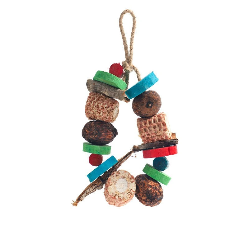 Natural Parrot Chew Toy - Hanging Corn Cob and Wood Bird Toy