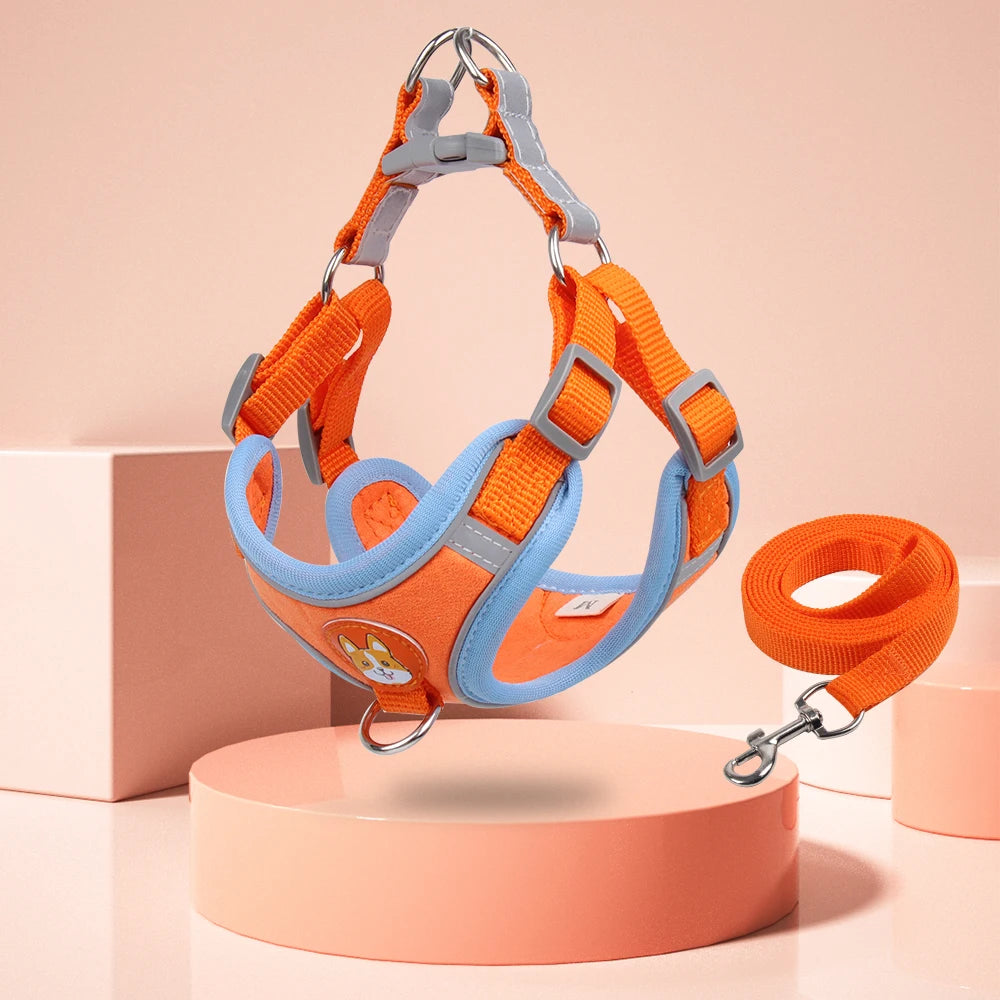 Reflective Step-In Dog Harness Set - Soft Adjustable Vest for Puppies & Small Dogs