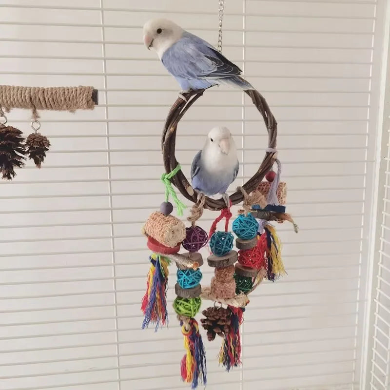 Natural Parrot Chew Toy Set - Colorful Biting Toy for Birds