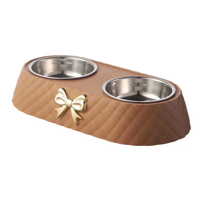 Bowtie Double Pet Bowl Set - Food and Water Feeder for Cats & Dogs